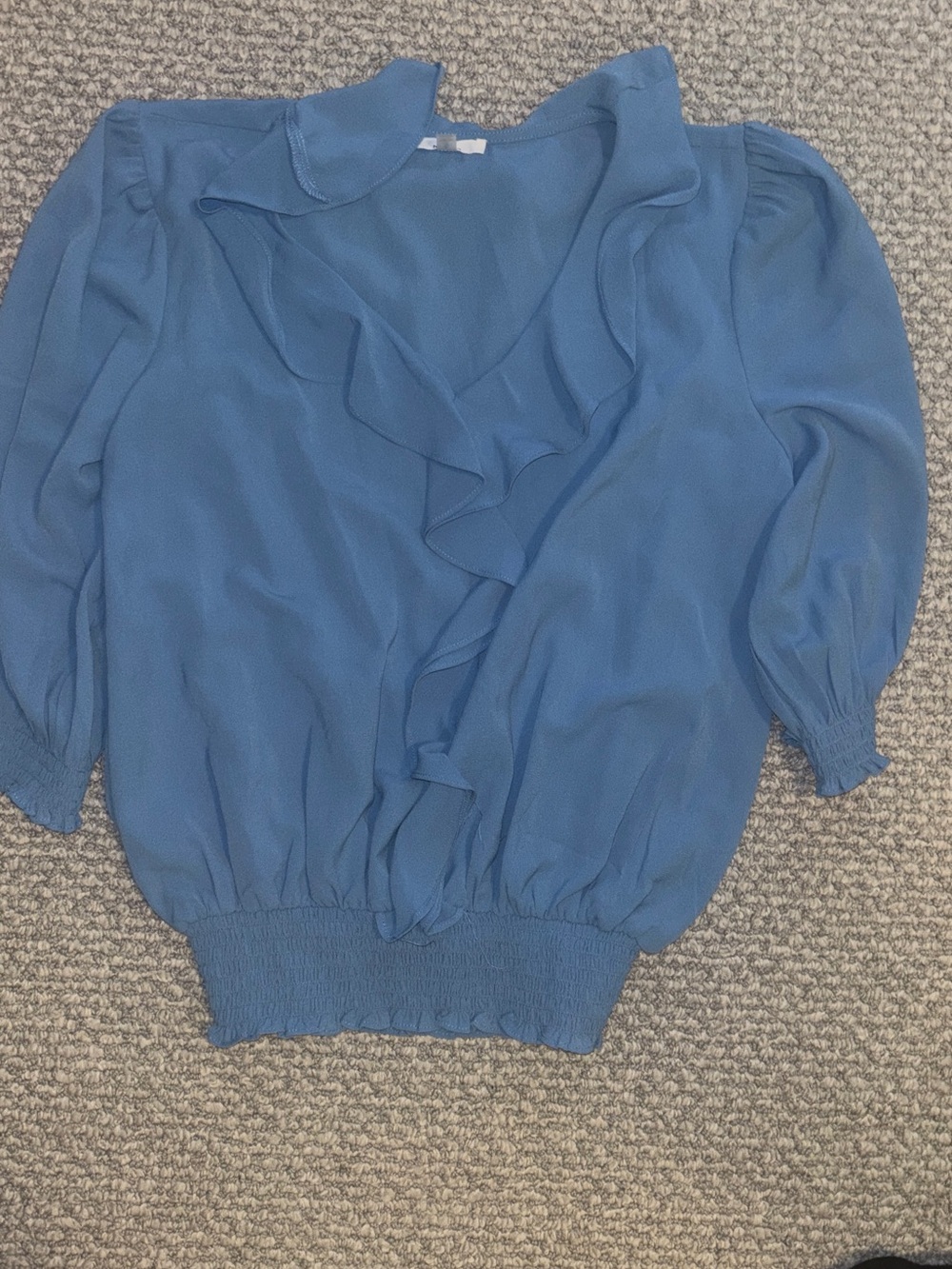 Milano Dusty Blue Ruffle V-Neck Blouse